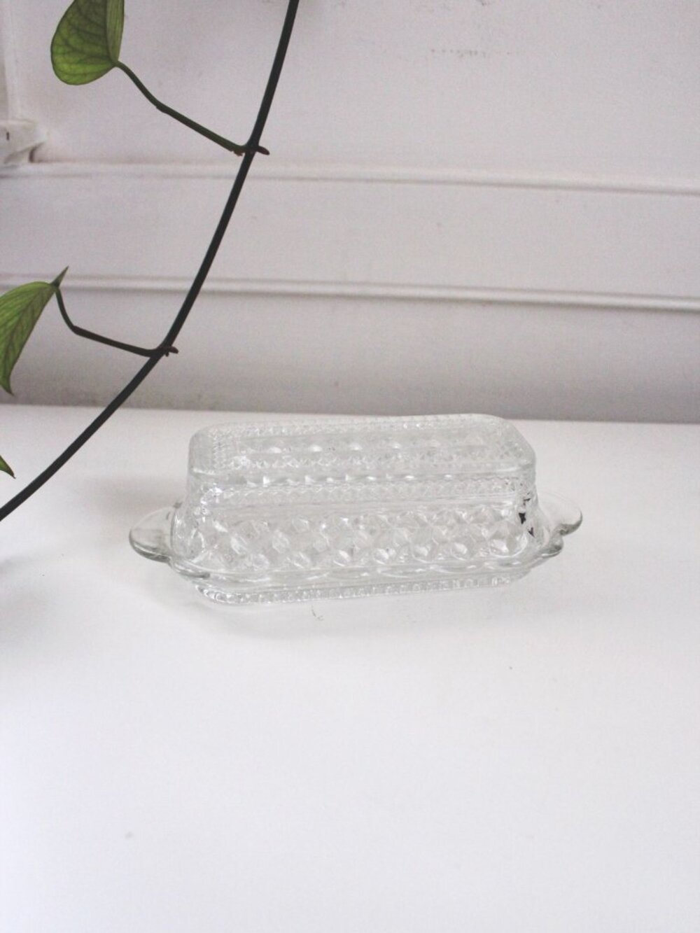 Vintage Anchor Hocking Wexford Glass Butter Dish Diamond Pressed 60s Elegant - Picture 2 of 5